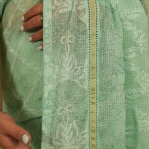 Kota saree in green with gota border and all over hand embroidery work