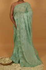 Kota saree in green with gota border and all over hand embroidery work - Image 4