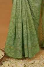 Green Kota Saree in handmade embroidery - Blouse included with lining - Image 2