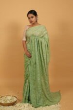 Green Kota Saree in handmade embroidery - Blouse included with lining - Image 5