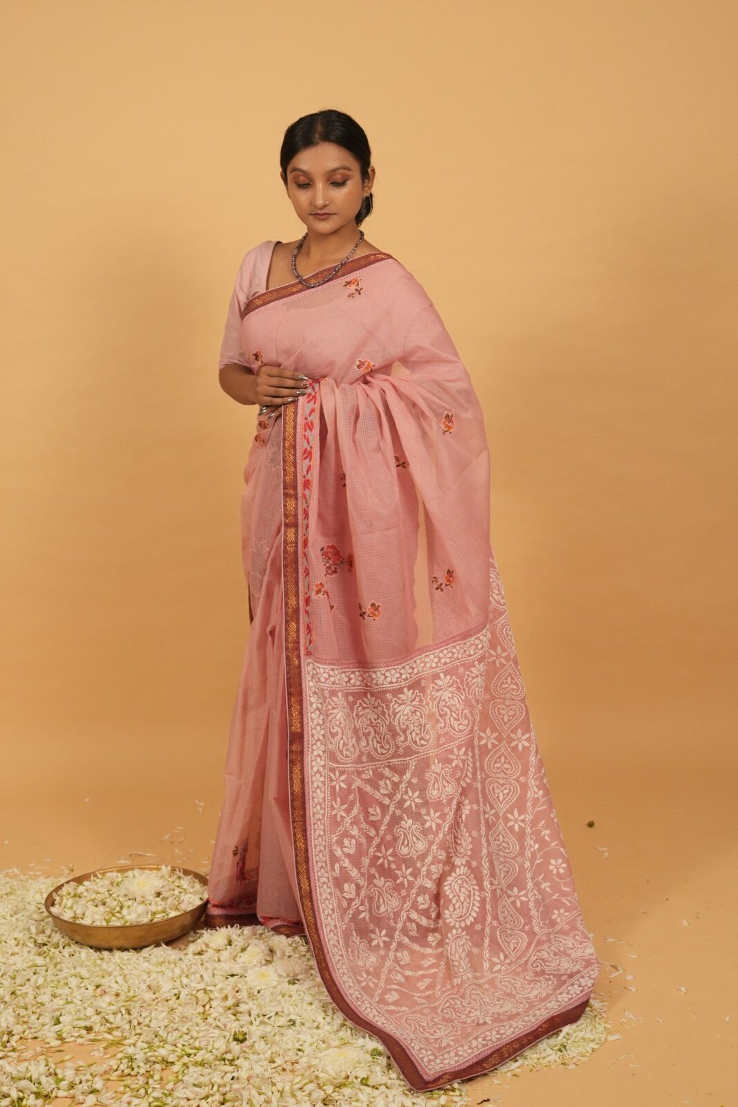 DSC07987 Light Pink Kota embroidered saree with gota border - Image 1
