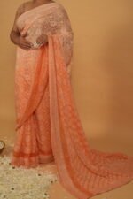 Orange kota saree with cutwork border