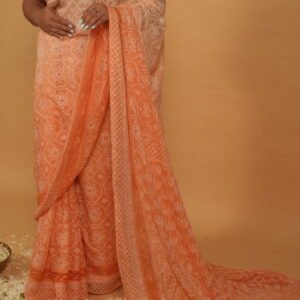Orange kota saree with cutwork border