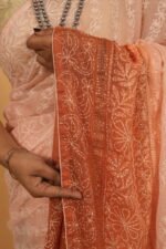 Pink hombre shaded kota saree with heavy embroidery work and mukaish border - Image 5