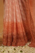 Pink hombre shaded kota saree with heavy embroidery work and mukaish border - Image 6