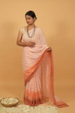 Pink hombre shaded kota saree with heavy embroidery work and mukaish border - Image 2