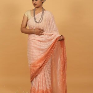 Pink hombre shaded kota saree with heavy embroidery work and mukaish border