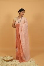 Pink hombre shaded kota saree with heavy embroidery work and mukaish border - Image 3