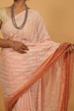 Pink hombre shaded kota saree with heavy embroidery work and mukaish border - Image 4