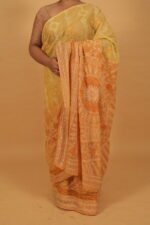 Mustard Yellow kota chikankari saree with tapechi and applique woork - Image 2