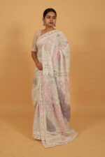 Shaded lilac and with saree with cutwork and pintucks on pallu - Image 5