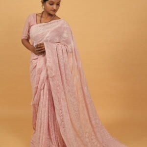 Baby Pink kota embroidered saree