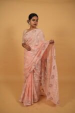 Light pink kota saree with cutwork border
