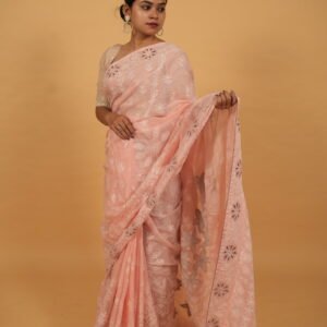 Light pink kota saree with cutwork border