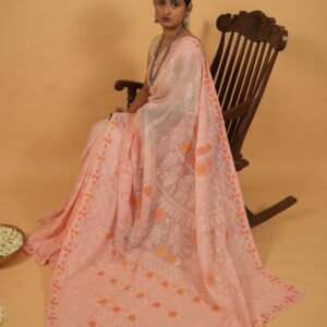 Baby pink kota saree applique work on pallua nd border
