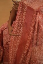 Rust brown cheque organza saree with pintucks border and cutwork on pallu - Image 5