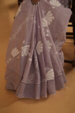 Lilac cotton saree with tissue pallu and pintucks border - Image 4