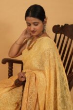 Light Mustard kota saree with tapechi and phanda embroidery - Blouse included with lining - Image 5