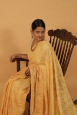 Light Mustard kota saree with tapechi and phanda embroidery - Blouse included with lining - Image 3