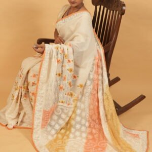 White Kota saree with orange shading with embroidered border and java lining