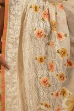 White Kota saree with orange shading with embroidered border and java lining - Image 3