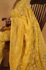 Light Yellow Kota embroidered saree with applique work and 1.5 metre Blouse - Image 2