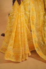 Light Yellow Kota embroidered saree with applique work and 1.5 metre Blouse - Image 4