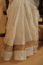 Pongal special collection in white with zardozi work on pallu and golden tissue border - Image 4