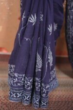 Dark Blue kota saree with floral hand embroidery all over - Image 2