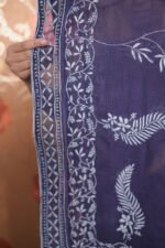 Dark Blue kota saree with floral hand embroidery all over - Image 3