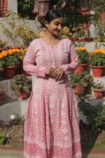 Pink Cotton Anarkali with Handmade Embroidery | Breathable Ethnic Wear - Image 4