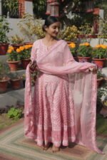 Pink Cotton Anarkali with Handmade Embroidery | Breathable Ethnic Wear