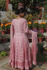 Pink Cotton Anarkali with Handmade Embroidery | Breathable Ethnic Wear - Image 2