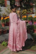 Pink Cotton Anarkali with Handmade Embroidery | Breathable Ethnic Wear - Image 3