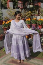 Lilac hand embroidered Anarkali Set of 4 - Image 4
