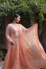 Peach Anarkali | Elegant Ethnic Wear | Handmade Chikankari - Image 3