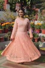 Peach Anarkali | Elegant Ethnic Wear | Handmade Chikankari - Image 5