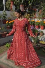 Red Anarkali with Black Thread Work | Ethnic Wear | Georgette