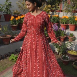 Red Anarkali with Black Thread Work | Ethnic Wear | Georgette