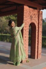 Light Green Cotton Voil Anarkali | Handcrafted Ethnic Wear - Image 3