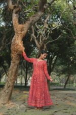 Red Georgette Anarkali with Blue Thread Work | Ethnic Wear - Image 7