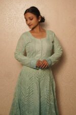 Light Blue cotton Voil Anarkali - Hand embroidered - Image 4