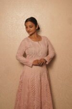 Baby Pink Cotton Anarkali with Handmade Embroidery | Ethnic Wear - Image 3