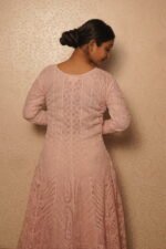 Baby Pink Cotton Anarkali with Handmade Embroidery | Ethnic Wear - Image 5