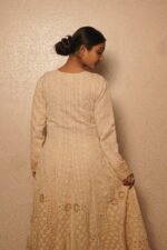 Beige cotton Anarkali in full flared embroidery - Image 5