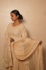 Beige cotton Anarkali in full flared embroidery - Image 8