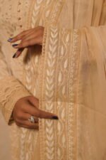 Beige cotton Anarkali in full flared embroidery - Image 2