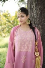 Shaded Pink Chikankari Embroidered Suit Set - Image 4