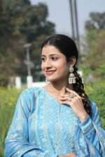 Blue Chikankari Suit Set with Beadwork - Image 2