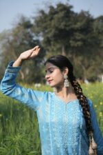 Blue Chikankari Suit Set with Beadwork - Image 4